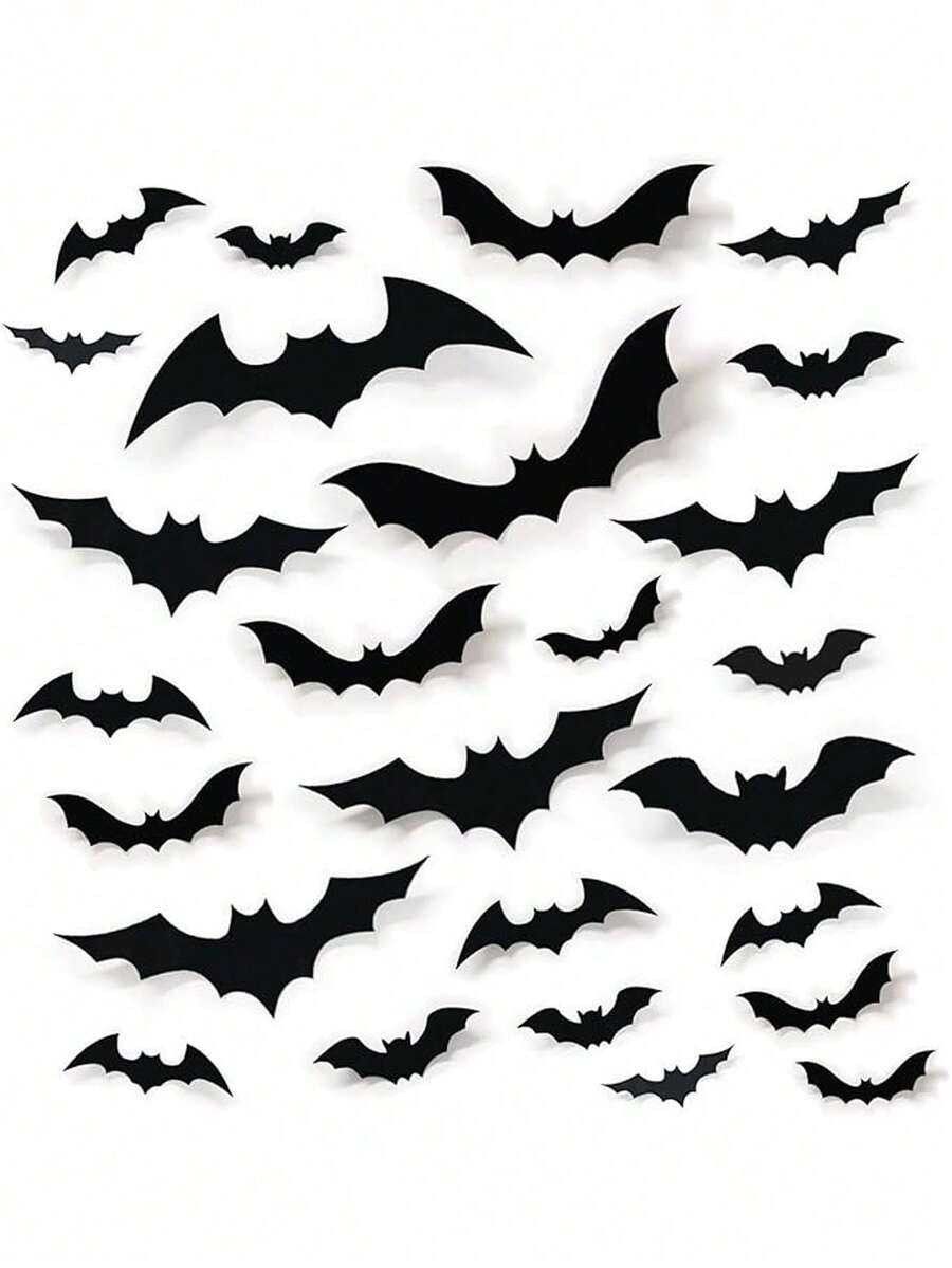 蝙蝠贴纸装饰：4 种不同尺寸的 3D 立体蝙蝠贴纸，适用于 DIY 墙贴、浴室、酒吧、办公室、室内万圣节可重复使用派对用品、家居装饰 - 彩色 - 查看 1