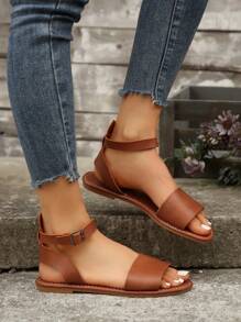 Plus Size Women's Simple Casual Sandals, Open Toe Flat Roman Shoes, Fashion Slippers 2025 Spring & Summer