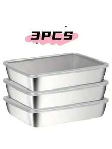 2/3 件不锈钢食品储存容器套装 - 防漏、微波炉和冰箱适用、防碎、多用途翻盖矩形厨房收纳盒，适用于冰箱和食品储藏室