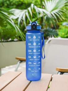 1pc 1000ml/32oz Gradient Color Plastic Cup, Outdoor Large Capacity Sports Water Bottle With Straw, Time Marker, Bounce Design, Leakproof Lock, Strap For Convenient Carrying, Suitable For Work, School, Outdoor Sports, Fitness, Hiking, Camping, Cycling, Holidays Gift