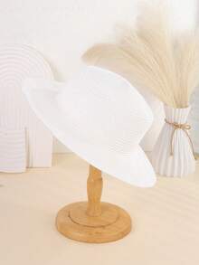 1pc Women's Solid Color Flat Top Small Brim Sun Hat, Simple & Versatile Straw Hat Suitable For Beach Vacation Photoshoots - Solid Color - View 19