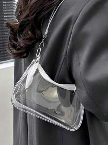 Bolso de hombro de mujer de moda de PVC transparente para uso diario, bolso de hombro transparente, bolso transparente aprobado para estadios, monedero transparente para conciertos, eventos deportivos, festivales, impermeable, a prueba de arena, bolso transparente para playa, deportes, picnic, meriendas para mujeres