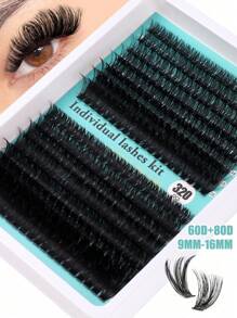 320Pcs D-Curl Eyelash Set Eyelash Extension, Eyelash Set DIY Eyelash Extension Kit, D-30D 40D 50D 60D 80D100D Black Super Thick Eyelash Extension Kit, Daily Makeup Black Eyelash Set Personal Eyelash Extension, D Curl Eyelash Eyelash Extension Kit, Black Personal Eyelash Set Curling 320PCS, The 9-16mm Blended Personal Eyelash Set DIY At Home, Rizos Curly Eyelash D Curl, For Mini Travel Supplies And Self Applications