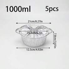 5/12/24pcs 1000ml/2500ml Disposable Aluminum Pot With Lid, Round Foil Plate, Disposable Cookware, Vacation Food Container, Camping Baking Heating Cooking Tool, Suitable For Kitchen, Outdoor, Travel, Vacation, Convenient Disposable Food Heating Container