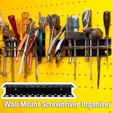 1 件重型壁挂式工具整理器，黑色金属螺丝刀架，带多个插槽 - 适用于车库、厨房和浴室存储，包括安装螺丝、实用架 - 彩色 - 查看 3