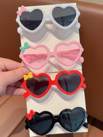 2/4 piezas Nuevas gafas de moda para niños con diseño de corazón y lazo 2026, gafas de moda para bebés, regalo del Día de San Valentín, solo tarjeta de exhibición, excluye envío