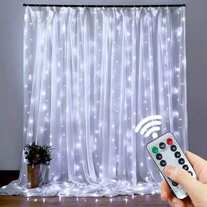 1pc USB Powered LED Curtain Lights With Remote Control, 100/200/300/600 LED Fairy String Lights, Suitable For Christmas, Halloween, Wedding, Party, Home, Bedroom, Indoor Wall Decor