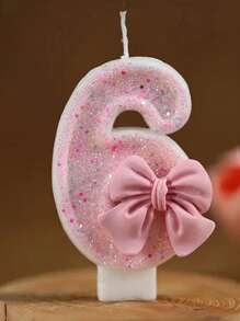 1 Peça Vela de Aniversário com Número Decorado com Strass em Formato de Laço Rosa para Festa de Aniversário, Evento Comemorativo, Decoração de Bolo, Suprimentos para Festa de Aniversário Infantil, Velas Aromáticas, Velas com Números, Velas de Aniversário Infantil, Decoração de Bolo
