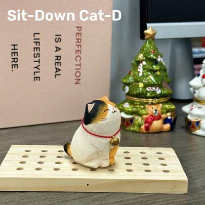 9 Kinds Of Handmade Wooden Carved Cat Decor Sculpted Hand-Painted Cat Figurines Small Home Decor Cute Cat Statue Shelf Decor BFF Gifts For Cat Lovers,Office Decor,Home Decor