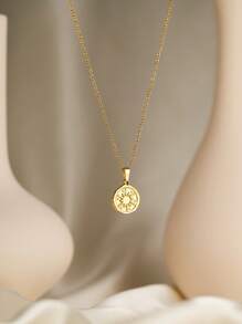 1 peça de colar de luxo em aço inoxidável banhado a ouro 18K com pingente de sol, sol, pedra branca incrustada, olho de tigre, hipoalergênico, adequado para namoradas, uso diário, deslocamento, atividades ao ar livre