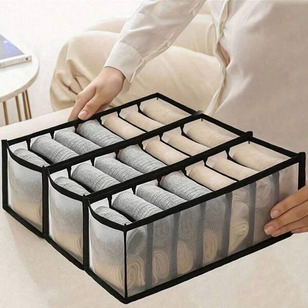 1 pièce/3 pièces/Set Organisateur de tiroir de sous-vêtements pliable à 7 compartiments pour les chaussettes, soutiens-gorge, culottes, boîte de rangement pour vêtements, élément essentiel pour l'économie d'espace dans les placards, chambres, dortoirs. Décoration pour fêtes, chambres, maison