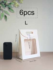 6/10 piezas Bolsas de papel kraft blanco con ventana transparente, bolsas de regalo a granel con asas, bolsas de regalo de papel, bolsas de compras blancas, bolsas de embalaje de regalo con moño para boda, despedida de soltera, cumpleaños, fiesta navideña, tienda minorista, marrón - Blanco - Ver 9