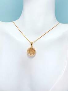 Simple And Elegant Women's Necklace With Round Tree Of Life Pendant, Inlaid With Imported Zirconia, 925 Silver Or 18k Gold Plated - 金色 - 查看 5