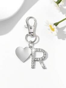 1pc Fashionable European American Luxury Heart Hollow English Letter Shaped Key Chain Pendant, Studded With Rhinestones, Suitable For Women Car Key, Bag Decor, Birthday Gift