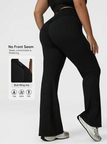 Sodalemon Pantaloni sport evazați pentru femei, mărime Plus, cu talie încrucișată, sport, fitness, dans, ridicare fese