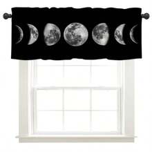 1 Stück Vorhang mit Mond-Serie Muster, geeignet für Feste, Partys, Geburtstage, Abendessen, Küchenfenster Dekoration, kurzer Vorhang, anwendbar für Raumdekoration in allen Jahreszeiten, Heimtextil Dekoration, kurzer Fenstervorhang für Esszimmer, Feiertagsdekoration