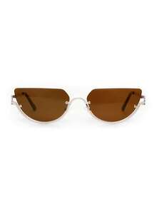 1pc Half Frame Semicircle Metal Fashion Glasses Retro Personalized Versatile Fashion Glasses Men's And Women's Fashion Glasses Are Suitable For Daily Wear, Street Photography, Vacation Travel, Summer Beach Accessories Preppy Style For Back To School Cat Eye Shape Temple Decor - 8058-茶色 - 查看 8