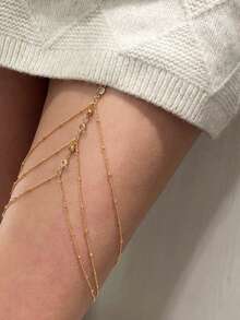 1pc Black Lace Trim Gold Heart Pendant Elastic Leg Garter, Bridal Decor