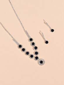 1 conjunto de brincos e colares com pingentes de flores de strass de luxo da moda, adequado para uso diário feminino, banquete, casamento, noiva, festa, presente de festival