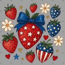 1 Stück/2 Stücke/3 Stücke 2D Boho 4. Juli Erdbeere patriotische Schleife Flecken Muster Aufbügel Aufkleber für T-Shirts Sweatshirts Jeans Taschen Kleidung Accessoires Masken Jeans und Rucksäcke Hüte Kissen - waschbar und langanhaltend
