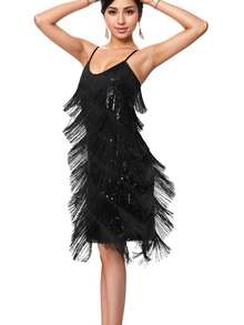 Aivtalk 女士 1920 年代风格亮片流苏性感鸡尾酒会拉丁舞裙