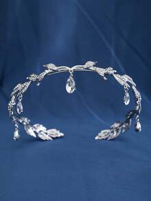 1pc Crystal Leaf Headband Crystal Hair Accessories Jeweled Headband Wedding Headpiece For Bride Retro Leaf Necklace Rhinestone Forehead Hairband Pendant Headband Bride Headdress - Multicolor - View 2