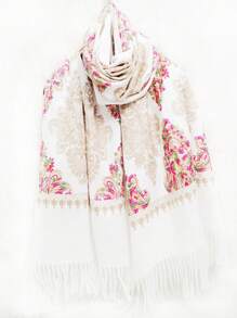 1 pièce Écharpe de femme en imitation cachemire brodée pour l'automne et l'hiver, épaissie et chaude, avec des glands, châle de voyage et cape style bohème brodé
