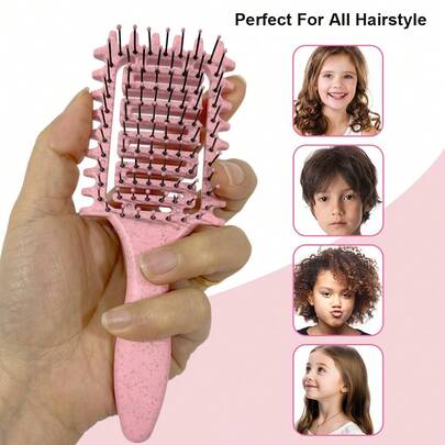 Locken-definierender Haarbürste, tragbarter Hohlkamm mit Nylonborsten und ABS-Griff, verschiedene Farben (Rosa, Schwarz, Lila, Grün), geeignet für alle Haartypen, Haarstyling-Werkzeug, dauerhafte Haarbürste