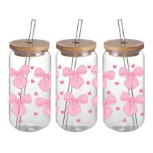 4 Stücke/Set Rosa Schleifen-Schleifendesign UV DTF - Wasserfest & Kratzfest für 16oz Gläser und Flaschen, 3D Kristall Klar Vinyl Wrap - Perfekt für DIY Basteln & Dekorationen