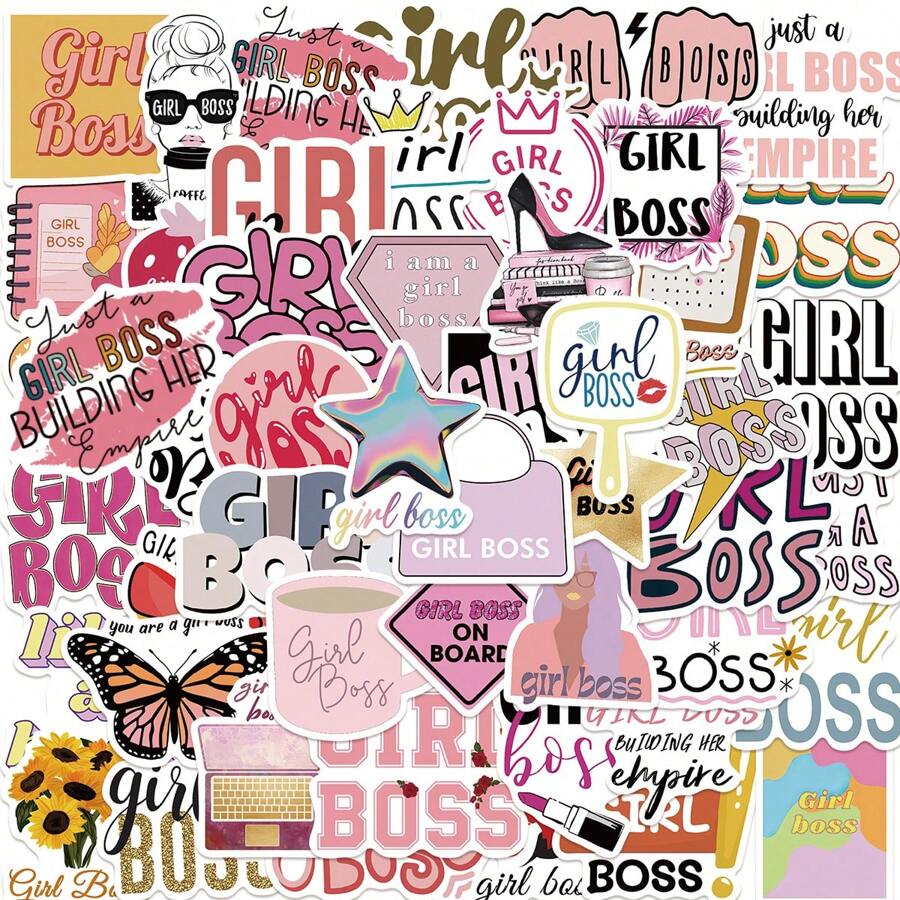 50 PIEZAS Pegatinas de la chica jefa Pegatinas de estética de vinilo para scrapbooking, diario, portátil, parachoques, monopatín, botella de agua, computadora, teléfono, dibujos animados, casco duro, pegatinas y calcomanías de coche