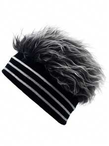 1pc Men Women Spiked Fake Hair Cycling Sport Hat Comfortable Knit Funny Hip Hop Dance Party Short Melon Wig Skull Beanie Hat - Multicolor - View 9