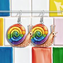 1 Pair Rainbow Style Snail Acrylic 2D Dangle Earrings, Cute & Fashionable Pride Month Jewelry
