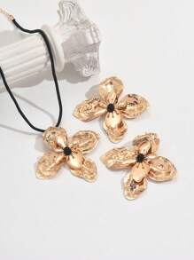 Set de 3 piezas de joyas con pendientes y collar de metal con diseño floral, diseño clásico y elegante para uso diario casual