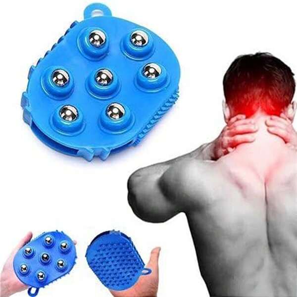 1 pièce Gant de massage en forme de paume, brosse de bain de massage avec 7 boules métalliques roulantes, masseur pour le corps à main pour soulager la douleur, les courbatures et la cellulite