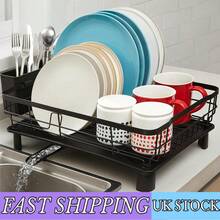 Large Dish Drainer Rack With Drip Tray Cutlery Holder Plates Kitchen Sinks, Home Decor, Party & Christmas Storage - Black - View 2