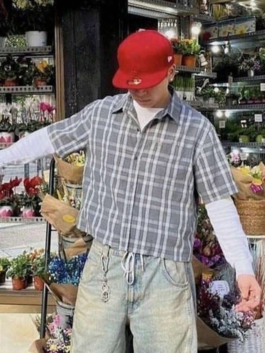 男士休闲格子短袖衬衫，夏季 - 彩色 - 查看 1