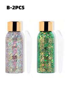 1 pieza/2 piezas Gel con glitter holográfico de 30 ml con una cuchara, brillo de larga duración resistente al agua para actuaciones en el escenario, tema de sirena, brillo resplandeciente
