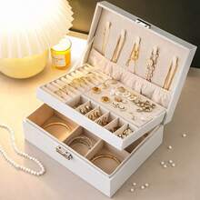 1 件豪华钻石形收纳盒，多层可锁珠宝盒，双层抽屉式 PU 皮革珠宝盒，可锁戒指、耳环、手镯，优雅可锁双层珠宝盒 - 耳环和戒指管理器，便携式耐用礼品解决方案，送给精致朋友的节日礼物 - 彩色 - 查看 18