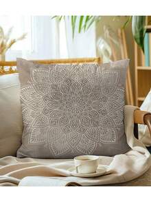 1 Vỏ gối trang trí họa tiết hoa Mandala cổ điển, kích thước 18 X 18 inch, vỏ gối bằng vải polyester nhung lông ngắn siêu mềm, có thể giặt bằng máy với khóa kéo, thích hợp để trang trí nhà cửa (Không bao gồm ruột gối) - Nhiều màu - Xem 4