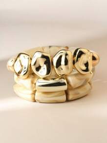 3 Stücke Vintage Acryl Bambus Perlen stapelbare Armbänder, minimalistische modische elastische Manschetten Armbänder für Frauen, geeignet für den täglichen Gebrauch, Partys und den Urlaub, dekoratives Schmuckset