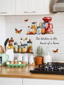 1/2 件厨房墙壁装饰贴纸厨房引言祝福这个厨房墙贴花花艺可移除 DIY 乙烯基墙贴适用于厨房餐厅烘焙室酒吧餐厅家居装饰 - 黑色 - 查看 9