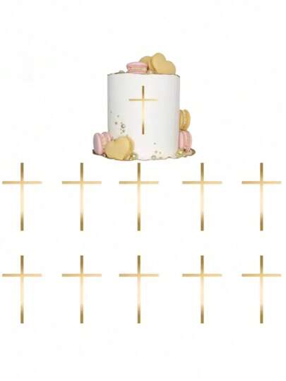 2/4/6pcs,Gold Cross Cake Topper Acrylic Happy Christening Gold Charm Decorations God Bless Party For Baking Supplies
