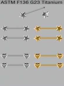 2 piezas Aro de piercing para pezón con anillo redondo de aleación de titanio de 14G con forma de estrella y corazón, con rosca, para uso diario y de fiesta, para hombres y mujeres, sexy y elegante