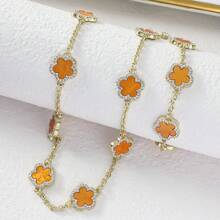 yhvmcl 1 pieza Elegante conjunto de collar de cadena multicapa de flor de cinco pétalos de metal minimalista para mujeres