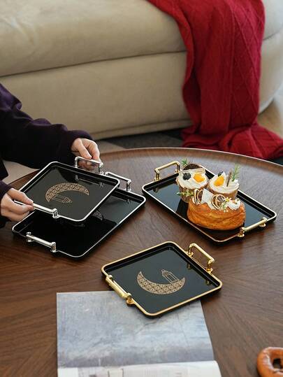 1个黑色储物托盘，零食干果蛋糕展示托盘，高档装饰托盘