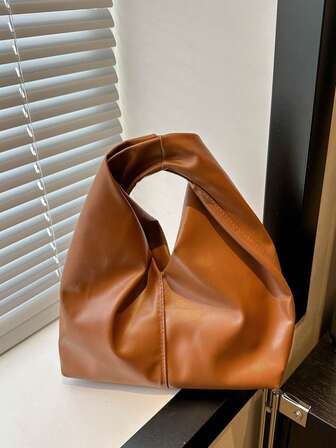 时尚纯色新款PU单肩包，休闲简约法棍小包，女士手提包