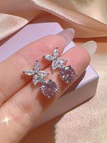 4pcs/Set Luxury Ditsy Floral Sweet Style Jewelry Set, Including Necklace, Earrings And Ring, Crystal Teardrop Design, Ideal For Party, Date, Gift And Casual Wear