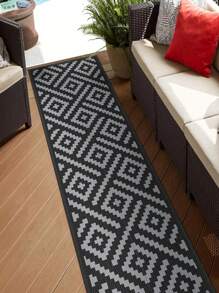 1pc Reversible Waterproof Outdoor Rug, Anti-Aging Outdoor Carpet For Outdoor Track/Path, Yard, Camping, RV, Patio, Deck, Beach (Black And Gray)