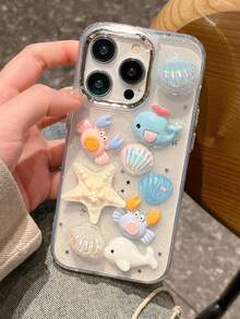 Cute Summer Starfish, Whale, Shell Pattern Epoxy Resin Transparent Phone Case, Compatible With 16/17/15/14/13 Pro Max, 3D Epoxy Resin Soft Shell, Korean Style Shell - Clear - View 6