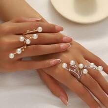 1pc European And American Fashion Faux Pearl Geometric Ring, Personalized Exaggerated Creative Finger Ring